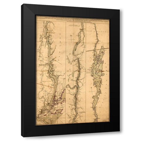 Topographical Map of the Hudson River 1776 Black Modern Wood Framed Art Print with Double Matting by Vintage Maps