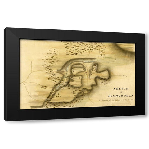 Bonham Town new Jersey 1777 Black Modern Wood Framed Art Print with Double Matting by Vintage Maps