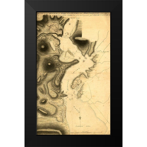Plan of the attack of Fort Clinton and Montgomery 1777 Black Modern Wood Framed Art Print by Vintage Maps