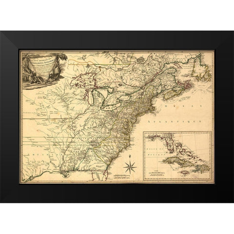 British Possessions at the Time of the War of Independence 1777 Black Modern Wood Framed Art Print by Vintage Maps
