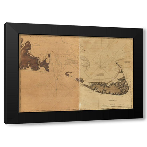 Nantucket Island and the eastern half of Marthas Vineyard  Black Modern Wood Framed Art Print by Vintage Maps