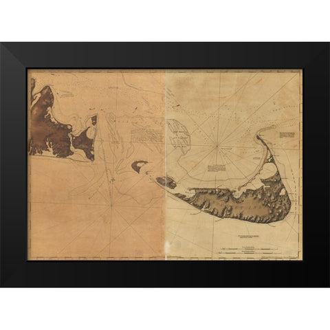 Nantucket Island and the eastern half of Marthas Vineyard  Black Modern Wood Framed Art Print by Vintage Maps