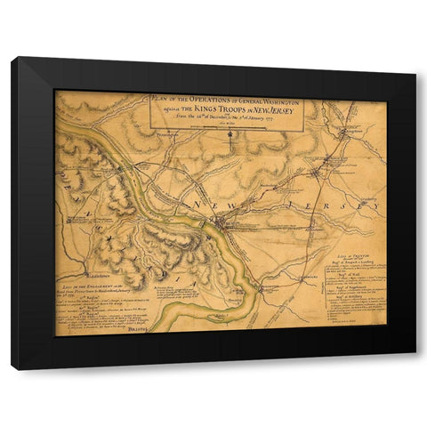 Operations of General Washington against the Kings troops in New Jersey 1777 Black Modern Wood Framed Art Print with Double Matting by Vintage Maps