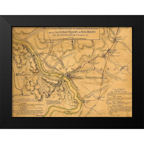 Operations of General Washington against the Kings troops in New Jersey 1777 Black Modern Wood Framed Art Print by Vintage Maps