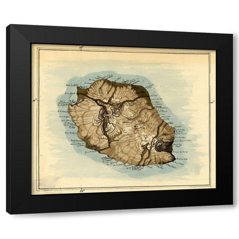 Island of Reunion previously Bourbon 1802 Black Modern Wood Framed Art Print with Double Matting by Vintage Maps