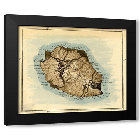 Island of Reunion previously Bourbon 1802 Black Modern Wood Framed Art Print by Vintage Maps