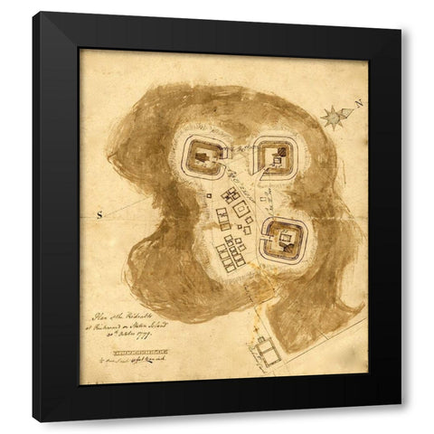 Richmond Defensive fort on Staten Island 1779 Black Modern Wood Framed Art Print with Double Matting by Vintage Maps