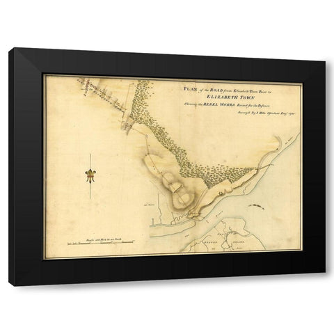 Elizabeth New Jersey 1780 Black Modern Wood Framed Art Print by Vintage Maps