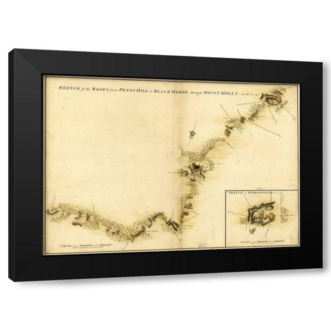 Haddonfield Mount Holly from Pennyhill to the Black Horse Pike 1778 Black Modern Wood Framed Art Print with Double Matting by Vintage Maps