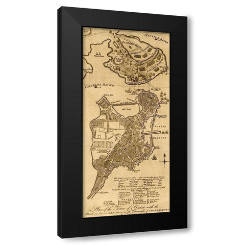 Attack on Bunker Hill Boston Black Modern Wood Framed Art Print by Vintage Maps