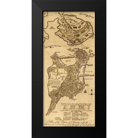 Attack on Bunker Hill Boston Black Modern Wood Framed Art Print by Vintage Maps