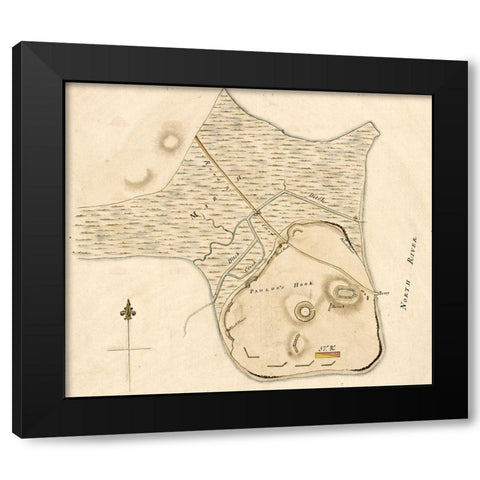 Pauluss Hook and fortifications 1778 Black Modern Wood Framed Art Print with Double Matting by Vintage Maps