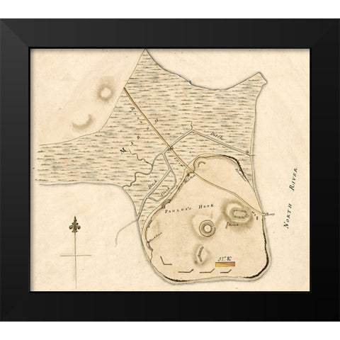 Pauluss Hook and fortifications 1778 Black Modern Wood Framed Art Print by Vintage Maps
