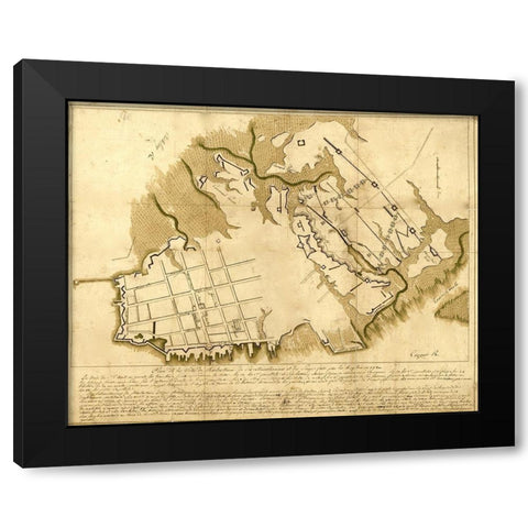 British Defenses at Charlestown 1780 Black Modern Wood Framed Art Print by Vintage Maps