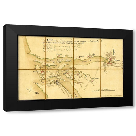 American Positions after retreat to Long Island 1778 Black Modern Wood Framed Art Print with Double Matting by Vintage Maps