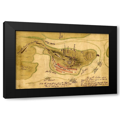 Bunker Hill 1775 Black Modern Wood Framed Art Print by Vintage Maps