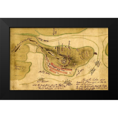 Bunker Hill 1775 Black Modern Wood Framed Art Print by Vintage Maps