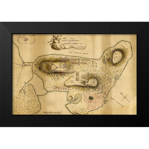 Plan of the heights of Charles Town Black Modern Wood Framed Art Print by Vintage Maps