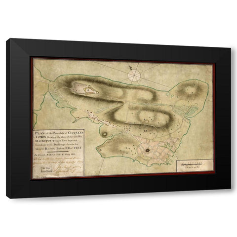 Charles Town Peninsula posts of His Majestys Forces Black Modern Wood Framed Art Print by Vintage Maps
