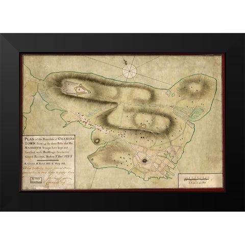 Charles Town Peninsula posts of His Majestys Forces Black Modern Wood Framed Art Print by Vintage Maps