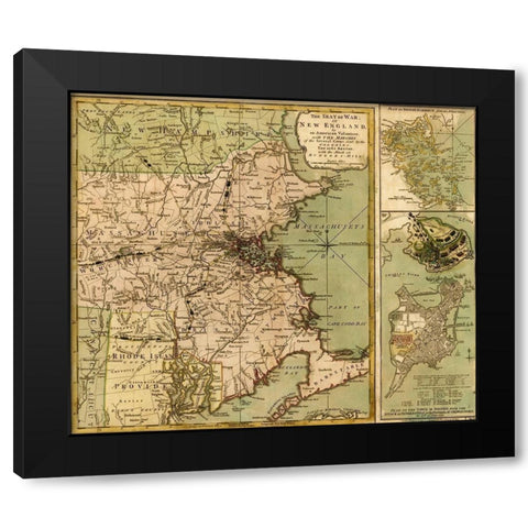 Seat of War with the attack on Bunker Hill Black Modern Wood Framed Art Print with Double Matting by Vintage Maps