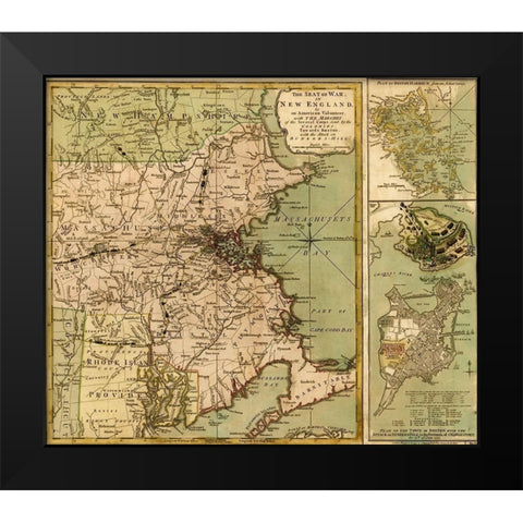 Seat of War with the attack on Bunker Hill Black Modern Wood Framed Art Print by Vintage Maps