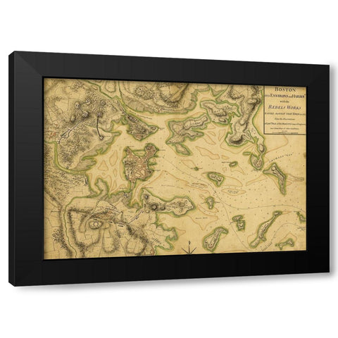 Colonial Defenses Against the British 1775 Black Modern Wood Framed Art Print with Double Matting by Vintage Maps