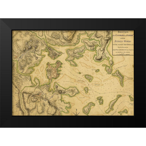 Colonial Defenses Against the British 1775 Black Modern Wood Framed Art Print by Vintage Maps