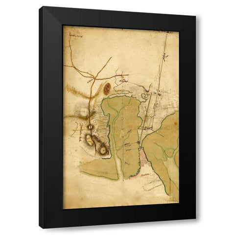 British Lines on Boston Neck Bunker Hill 1775 Black Modern Wood Framed Art Print with Double Matting by Vintage Maps