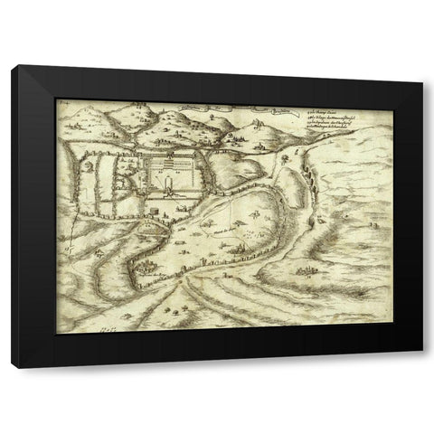 Antique Map of Jerusalem Black Modern Wood Framed Art Print by Vintage Maps