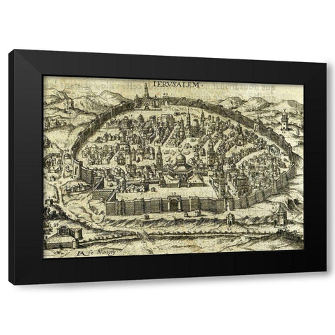 Antique Map of Jerusalem Black Modern Wood Framed Art Print by Vintage Maps