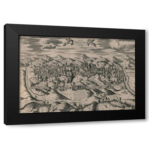 Antique Map of Jerusalem Black Modern Wood Framed Art Print by Vintage Maps