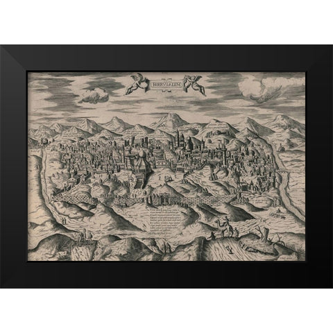 Antique Map of Jerusalem Black Modern Wood Framed Art Print by Vintage Maps