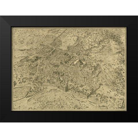 Antique Map of Jerusalem Black Modern Wood Framed Art Print by Vintage Maps