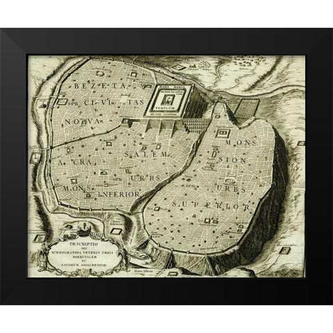 Antique Map of Jerusalem Black Modern Wood Framed Art Print by Vintage Maps