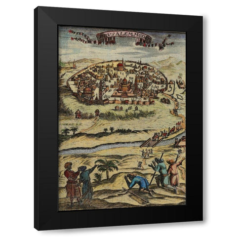 Antique Map of Jerusalem Black Modern Wood Framed Art Print by Vintage Maps