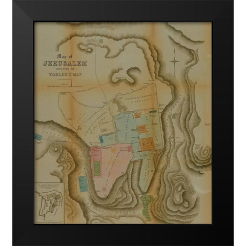 Semi Antique Map of Jerusalem Black Modern Wood Framed Art Print by Vintage Maps
