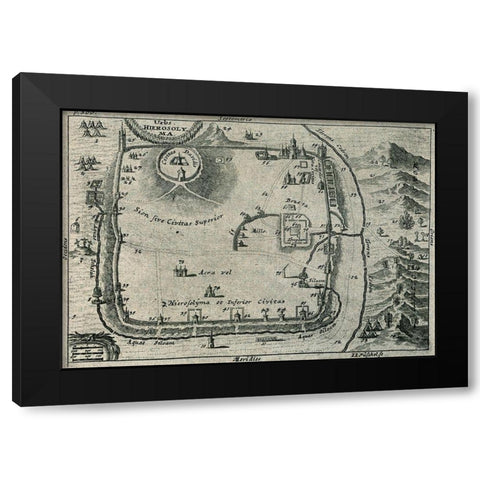 Antique Map of Jerusalem Black Modern Wood Framed Art Print by Vintage Maps