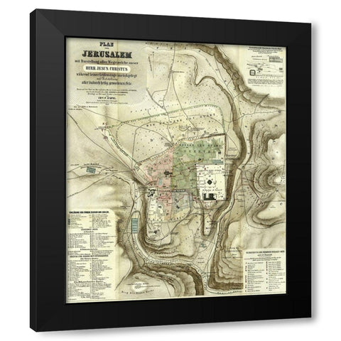 Antique Map of Jerusalem Black Modern Wood Framed Art Print with Double Matting by Vintage Maps