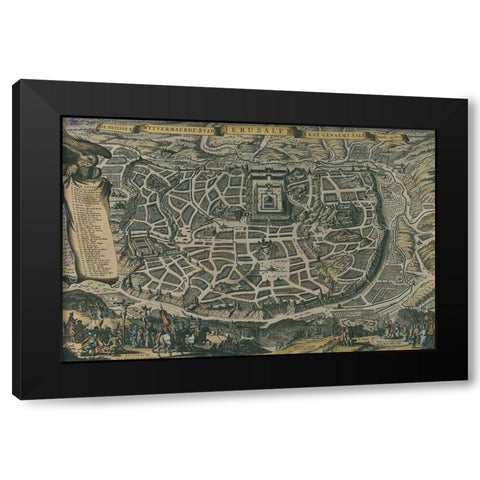 Antique Map of Jerusalem Black Modern Wood Framed Art Print by Vintage Maps