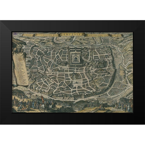 Antique Map of Jerusalem Black Modern Wood Framed Art Print by Vintage Maps