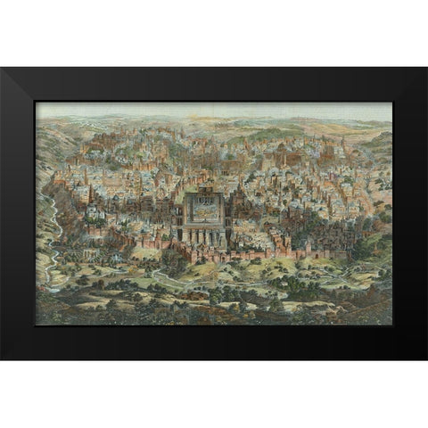 Antique Map of Jerusalem Black Modern Wood Framed Art Print by Vintage Maps