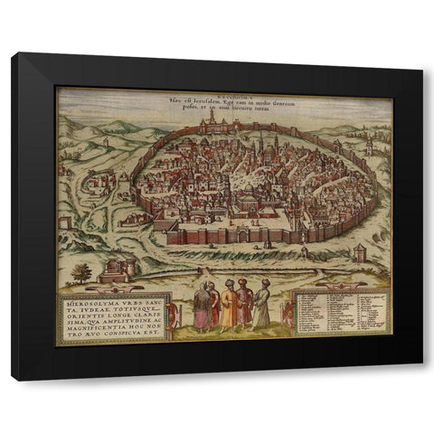 Antique Map of Jerusalem Black Modern Wood Framed Art Print with Double Matting by Vintage Maps