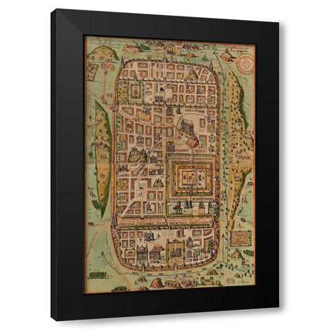 Antique Map of Jerusalem Black Modern Wood Framed Art Print with Double Matting by Vintage Maps