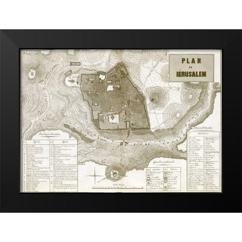 Antique Map of Jerusalem Black Modern Wood Framed Art Print by Vintage Maps