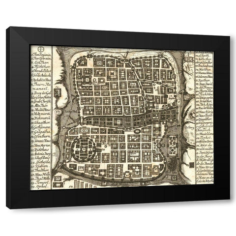 Antique Map of Jerusalem Black Modern Wood Framed Art Print with Double Matting by Vintage Maps