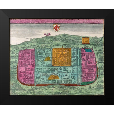 Antique Map of Jerusalem Black Modern Wood Framed Art Print by Vintage Maps