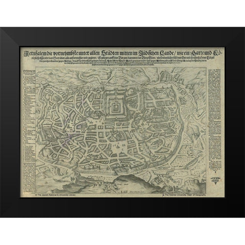 Antique Map of Jerusalem Black Modern Wood Framed Art Print by Vintage Maps