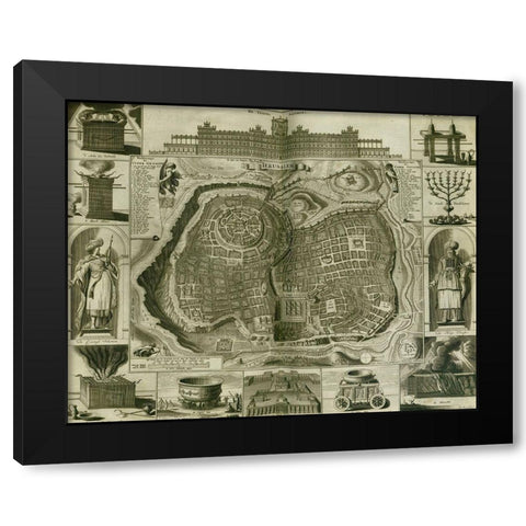 Antique Map of Jerusalem Black Modern Wood Framed Art Print with Double Matting by Vintage Maps