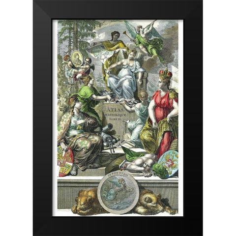 Historical Atlas Title Page Black Modern Wood Framed Art Print by Chatelain, Henri